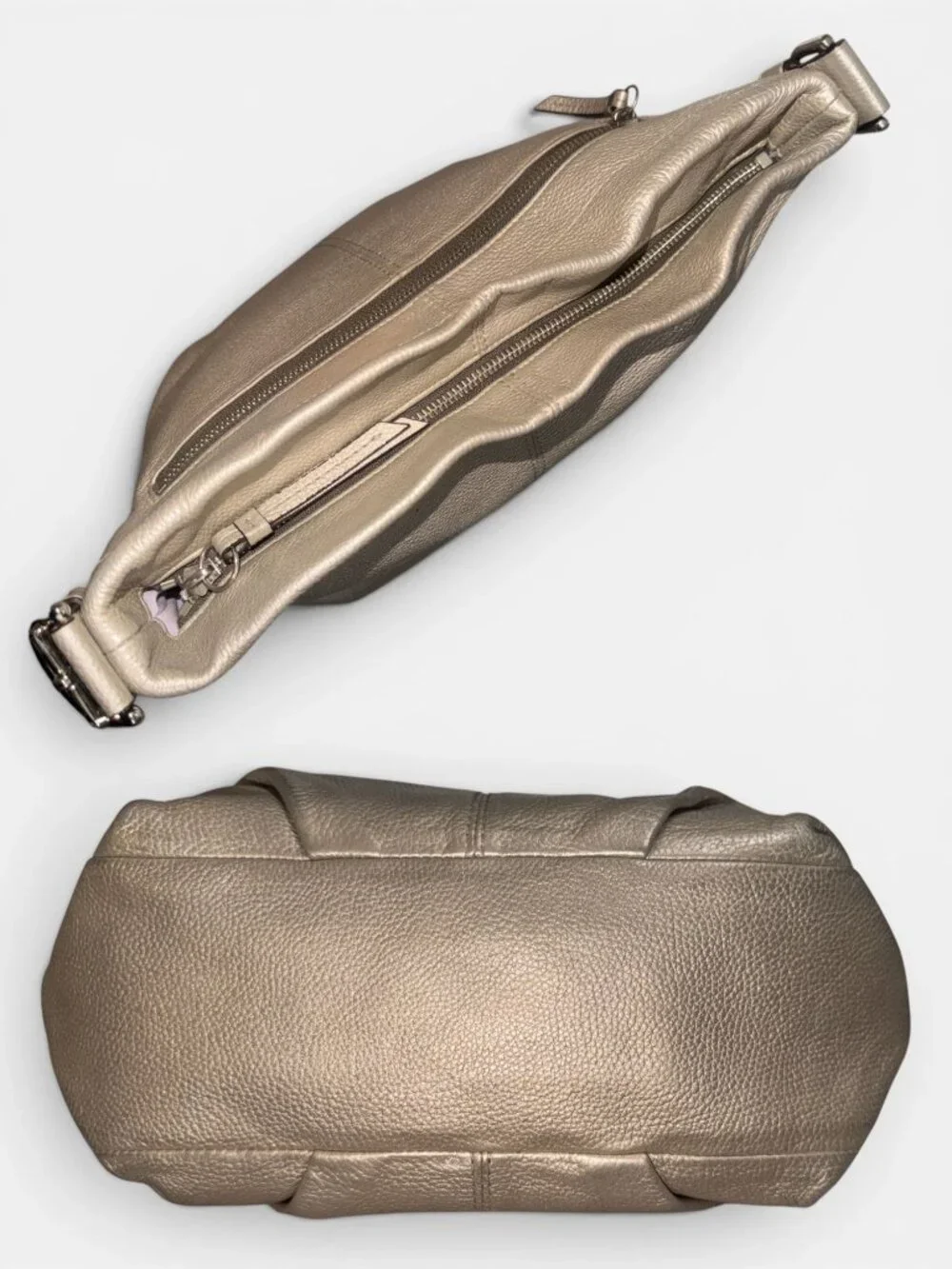 Coach Soho Duffle Convertible Bag F15064 Metallic Silver Pebbled Leather Hobo